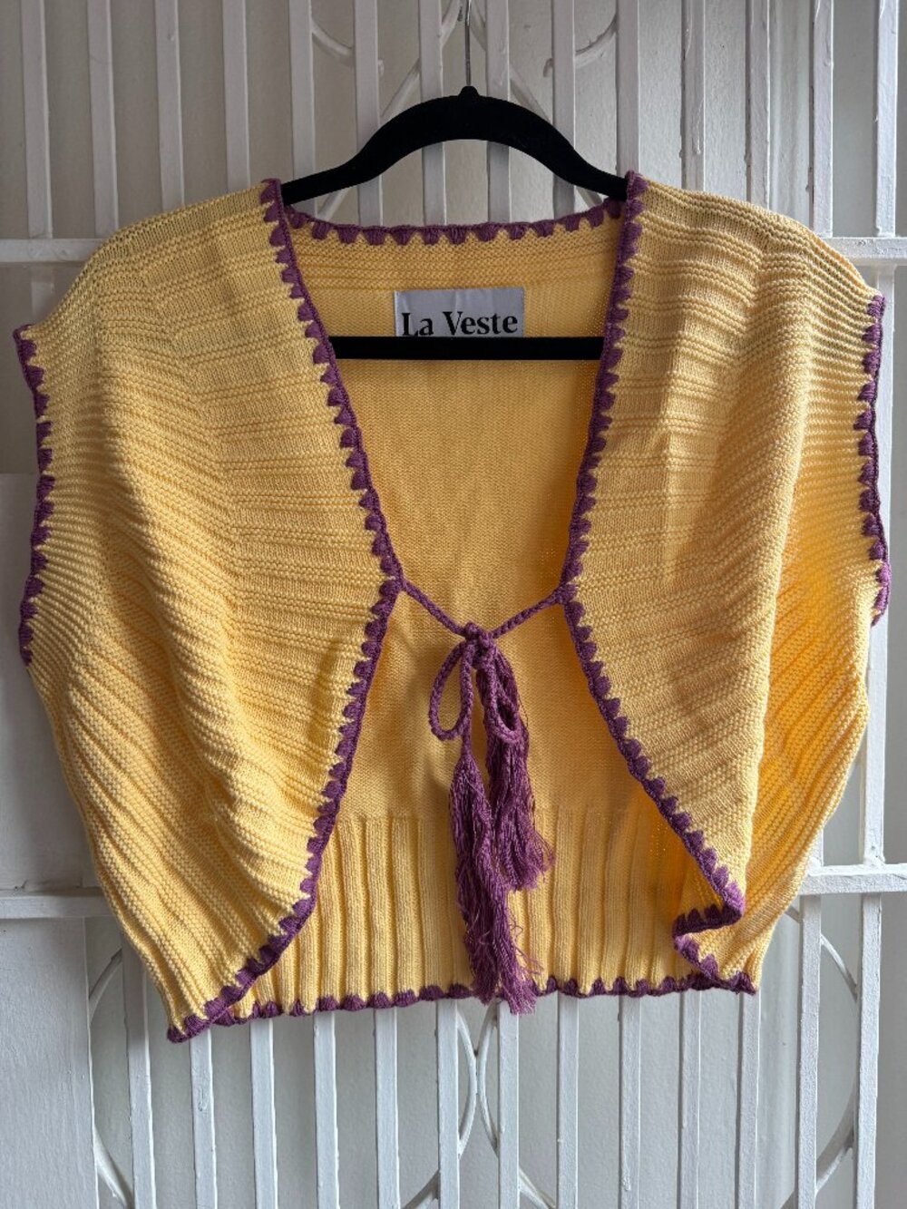 La Veste Knit Yellow Purple Top with Tie Size Small / XS